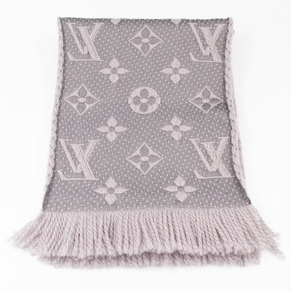 Logomania Wool Silk Scarf Pearl Grey