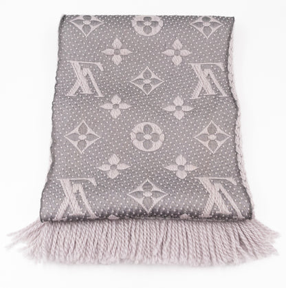 Logomania Wool Silk Scarf Pearl Grey