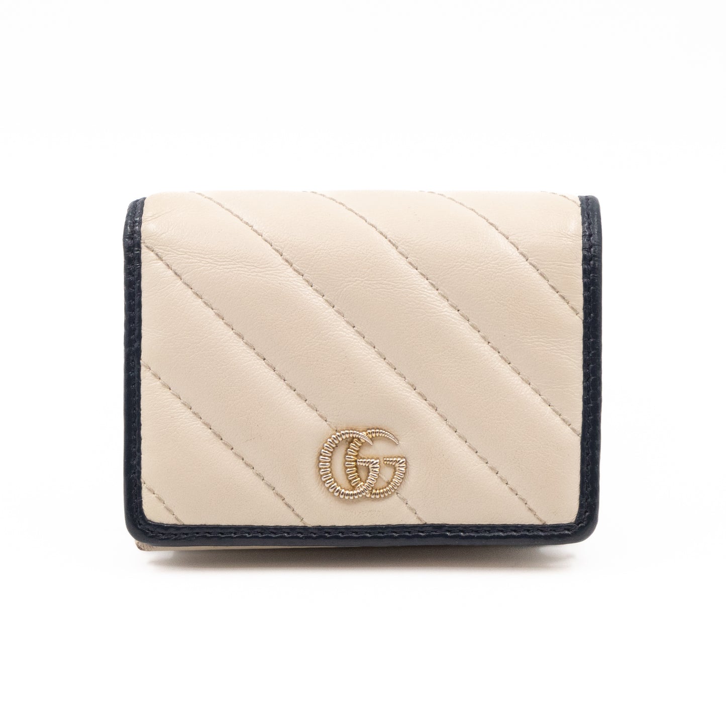 GG Marmont Card Case Wallet White & Dark Blue Leather