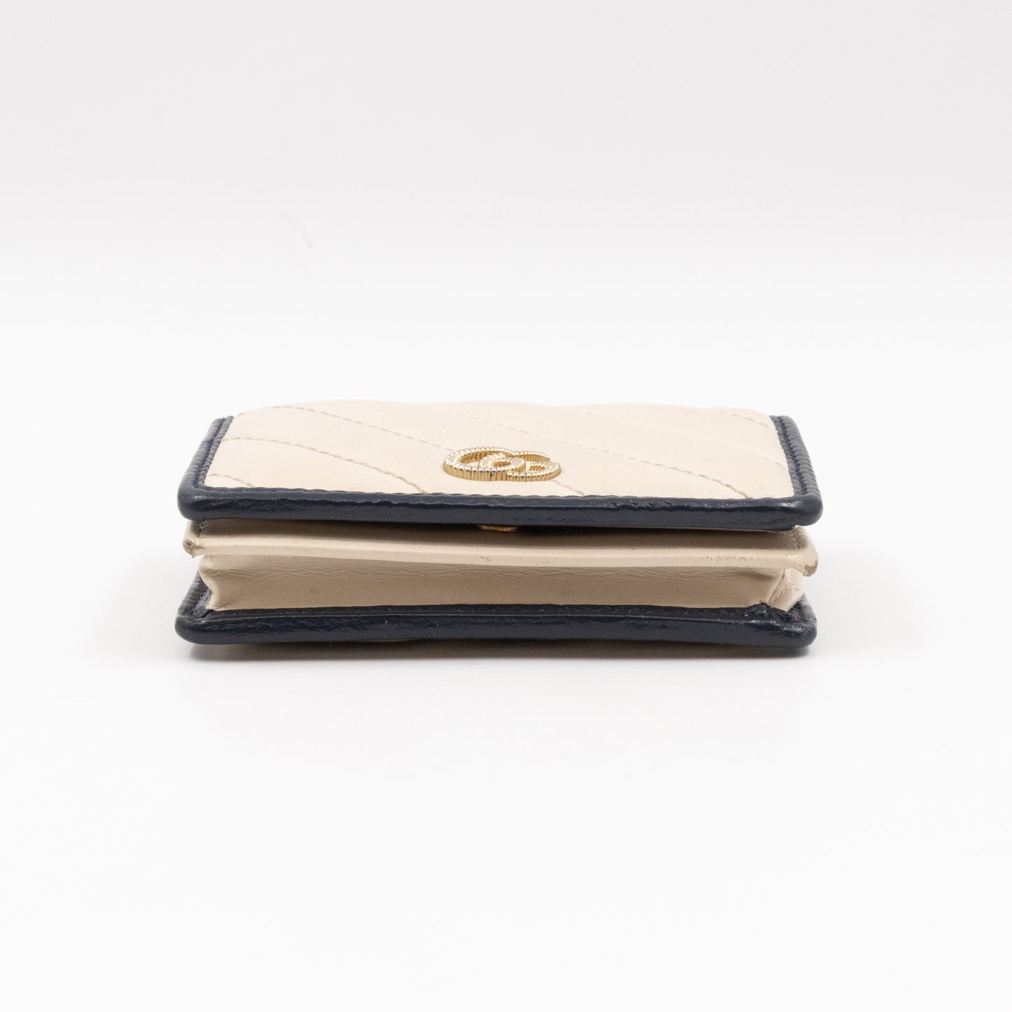 GG Marmont Card Case Wallet White & Dark Blue Leather