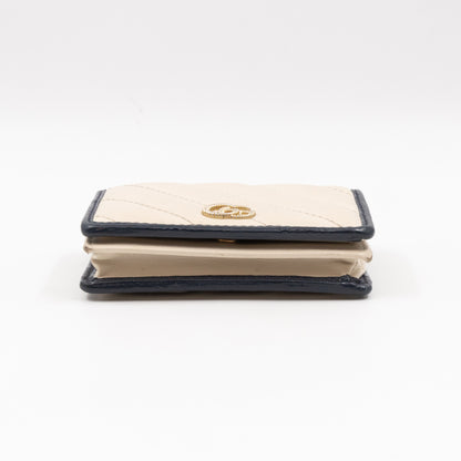 GG Marmont Card Case Wallet White & Dark Blue Leather