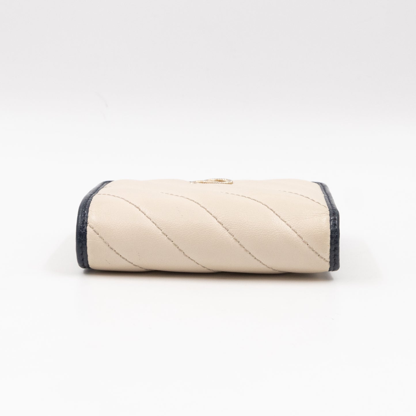 GG Marmont Card Case Wallet White & Dark Blue Leather