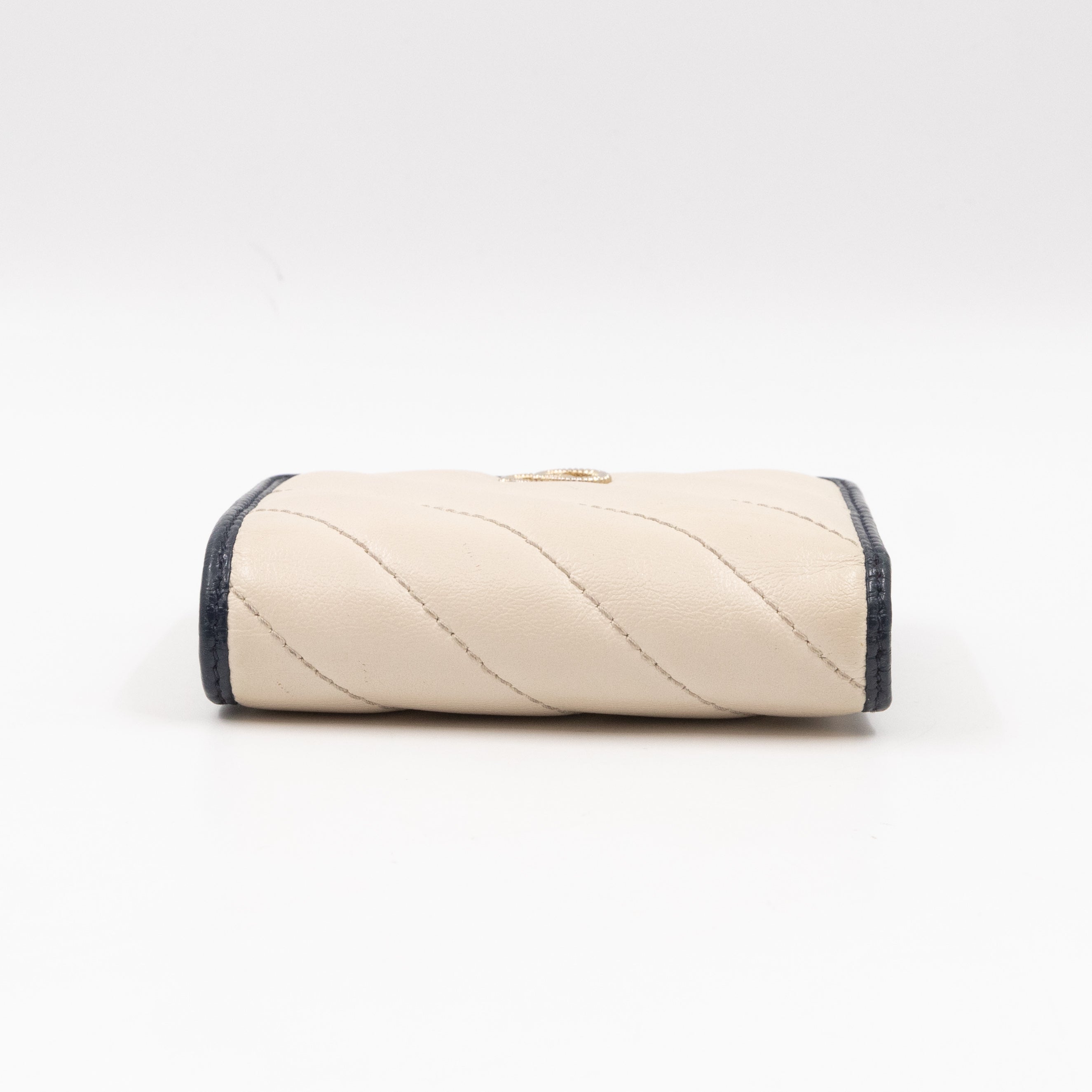GG Marmont Card Case Wallet White & Dark Blue Leather