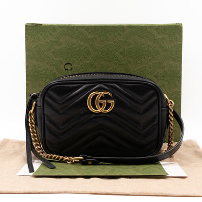 GG Marmont Matelassé Mini Black Leather Bag