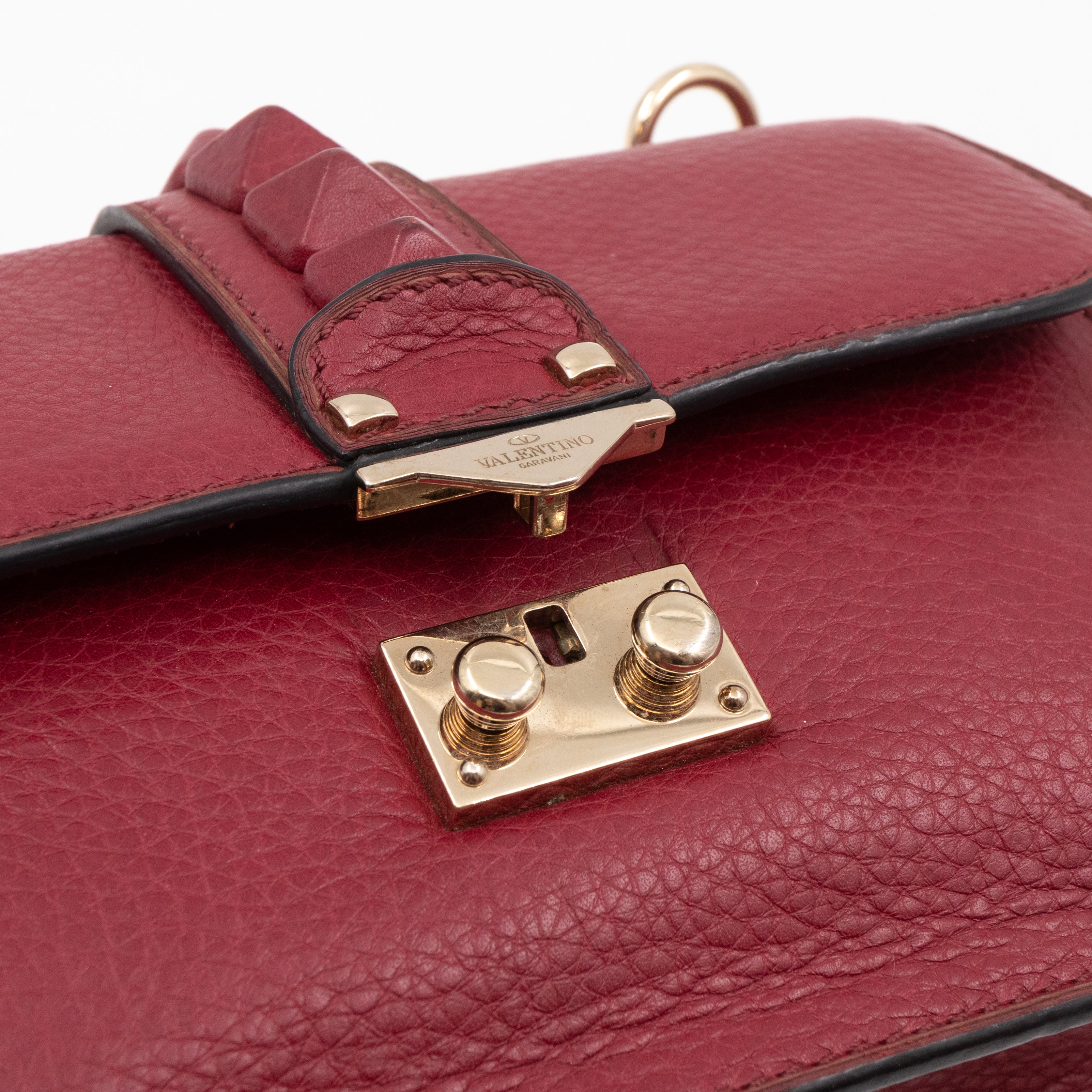 Small Glam Lock Leather Covered Rockstud Flap Bag Burgundy
