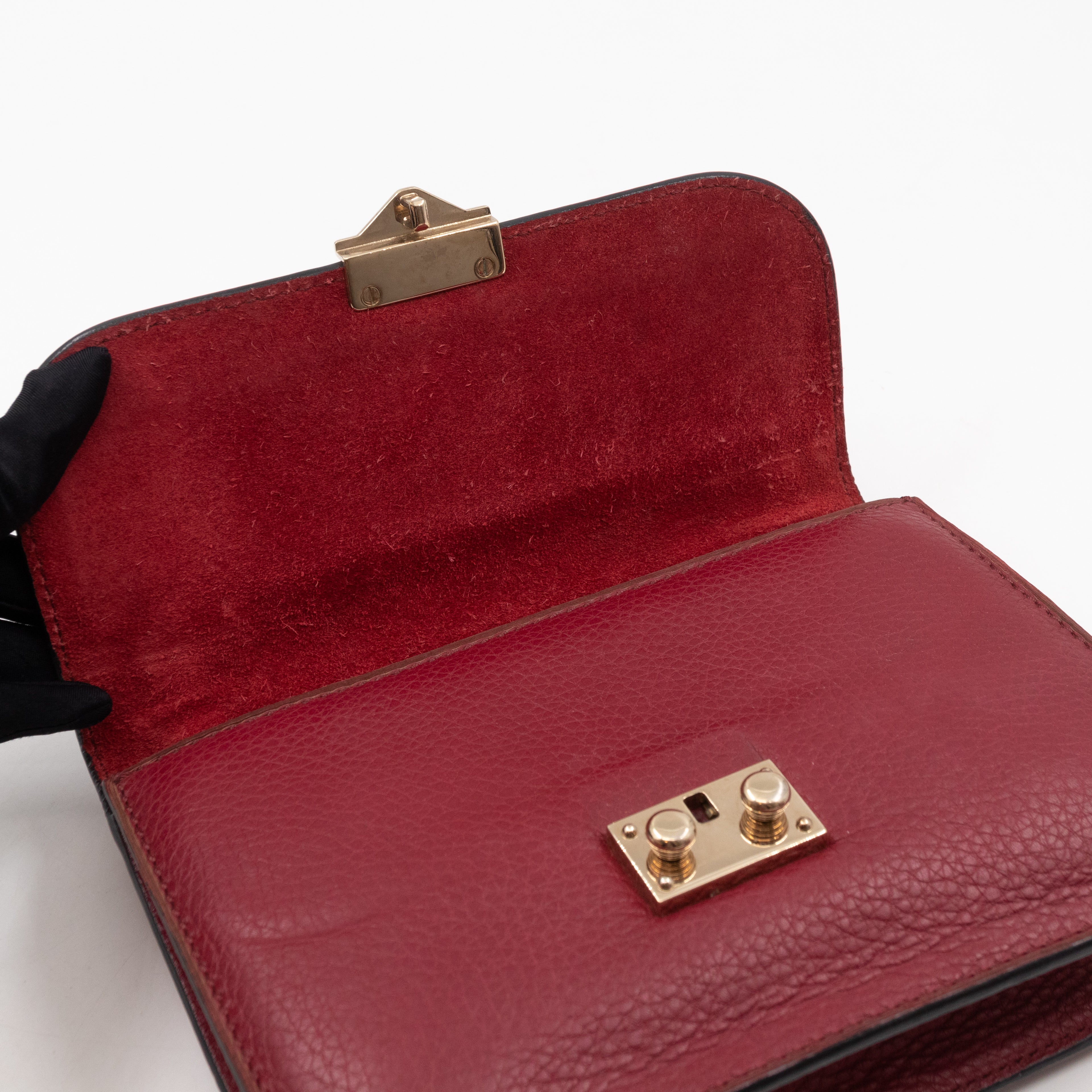 Small Glam Lock Leather Covered Rockstud Flap Bag Burgundy