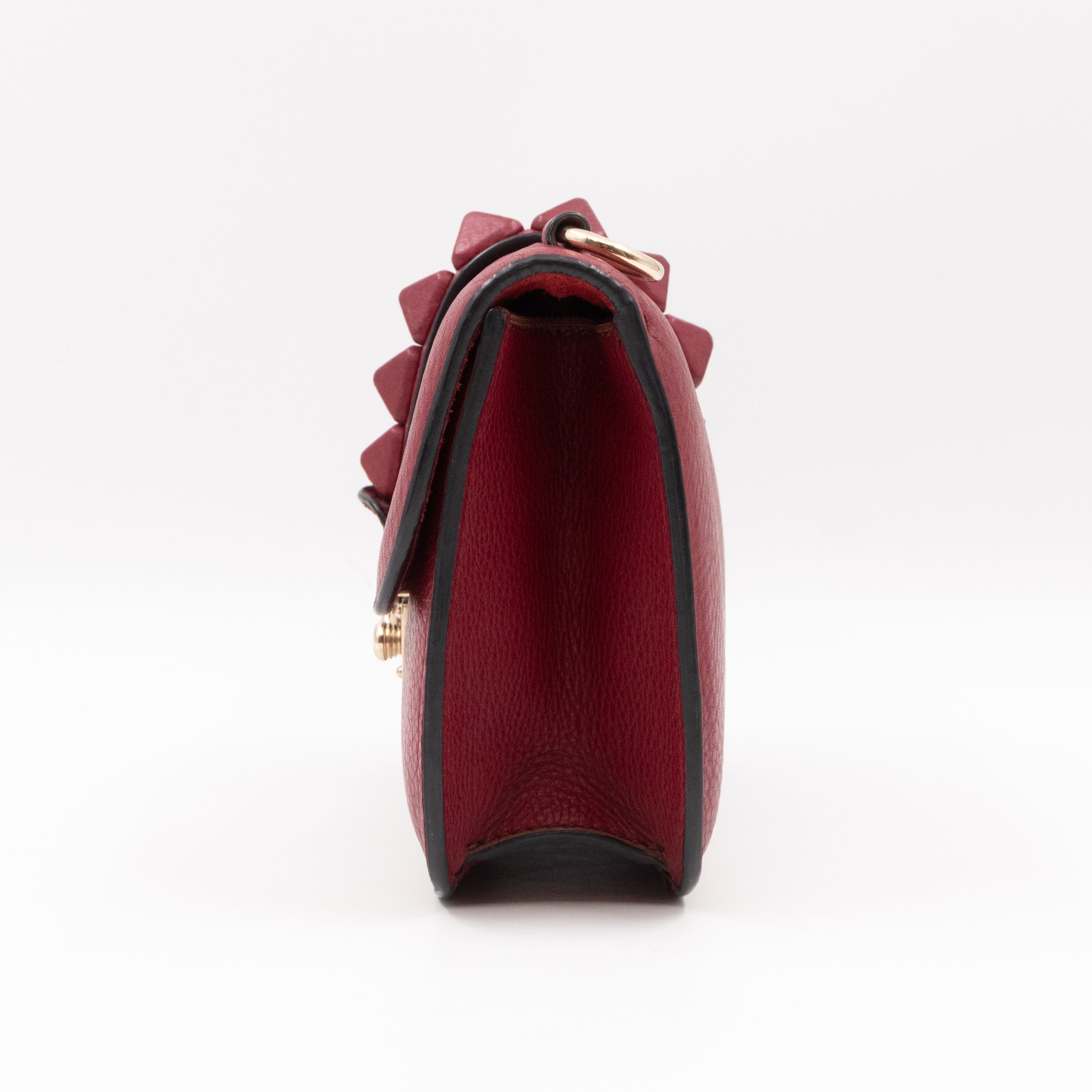 Small Glam Lock Leather Covered Rockstud Flap Bag Burgundy