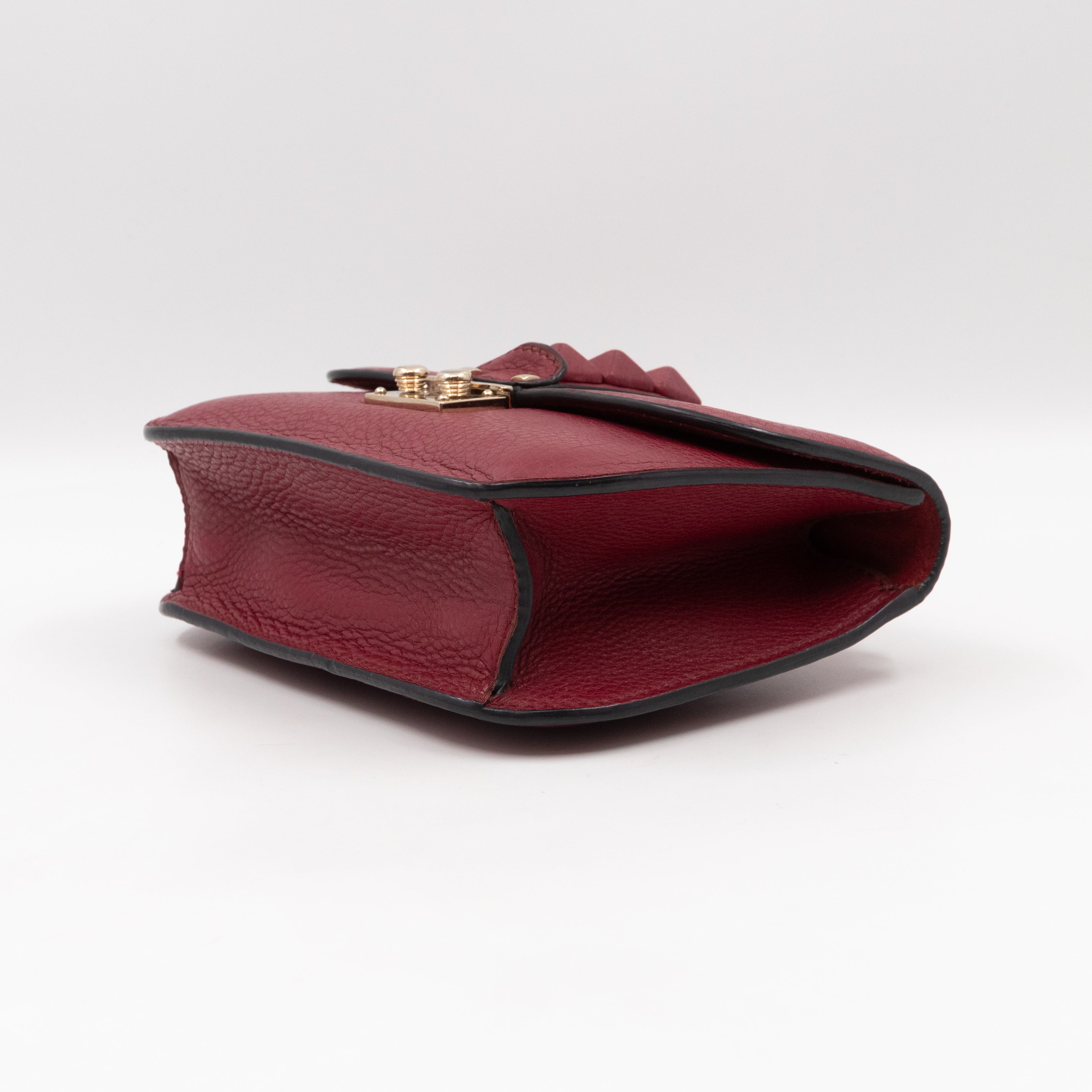 Small Glam Lock Leather Covered Rockstud Flap Bag Burgundy