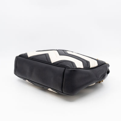 GG Medium Marmont Matelasse Tote Bag Black & White Leather