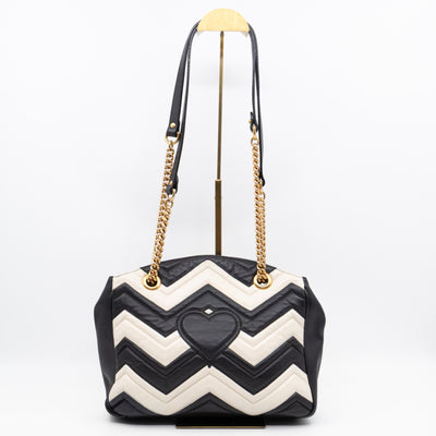 GG Medium Marmont Matelasse Tote Bag Black & White Leather