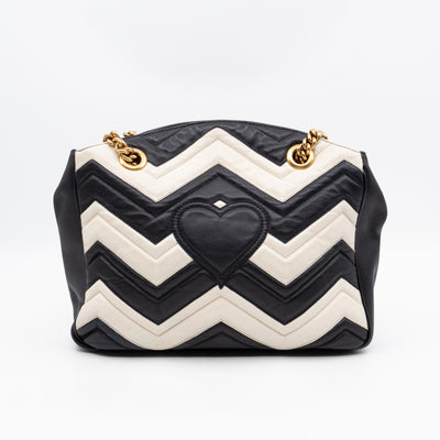 GG Medium Marmont Matelasse Tote Bag Black & White Leather