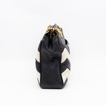 GG Medium Marmont Matelasse Tote Bag Black & White Leather