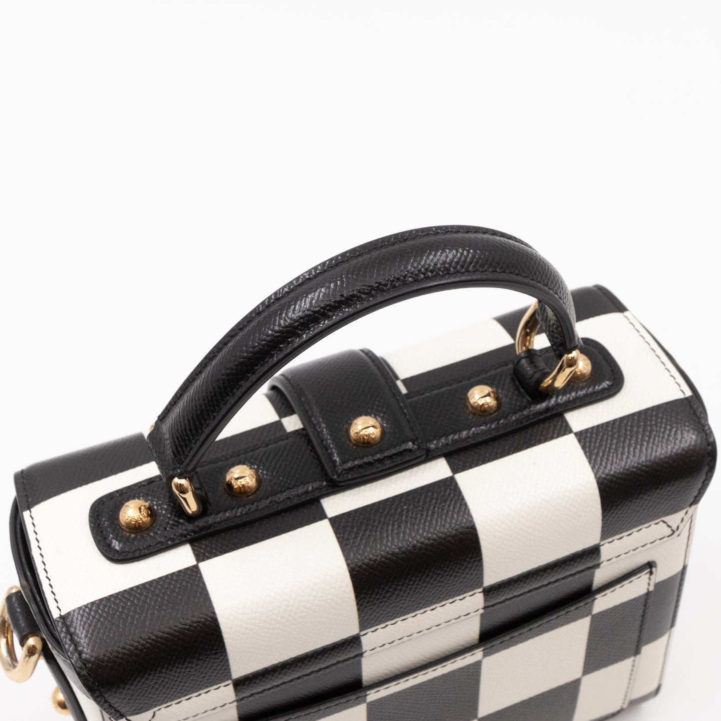 Padlock Flap Bag Black & White Grained Leather