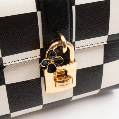 Padlock Flap Bag Black & White Grained Leather