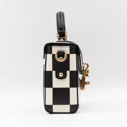 Padlock Flap Bag Black & White Grained Leather