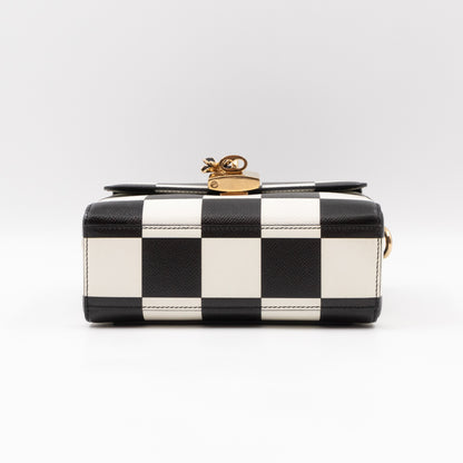 Padlock Flap Bag Black & White Grained Leather