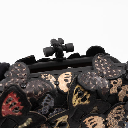 Knot Clutch Black Butterfly Embellished Black Leather