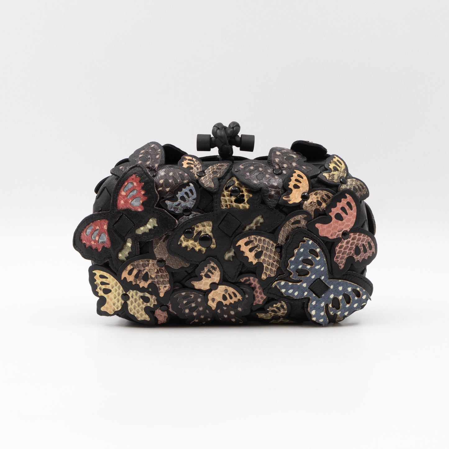 Knot Clutch Black Butterfly Embellished Black Leather