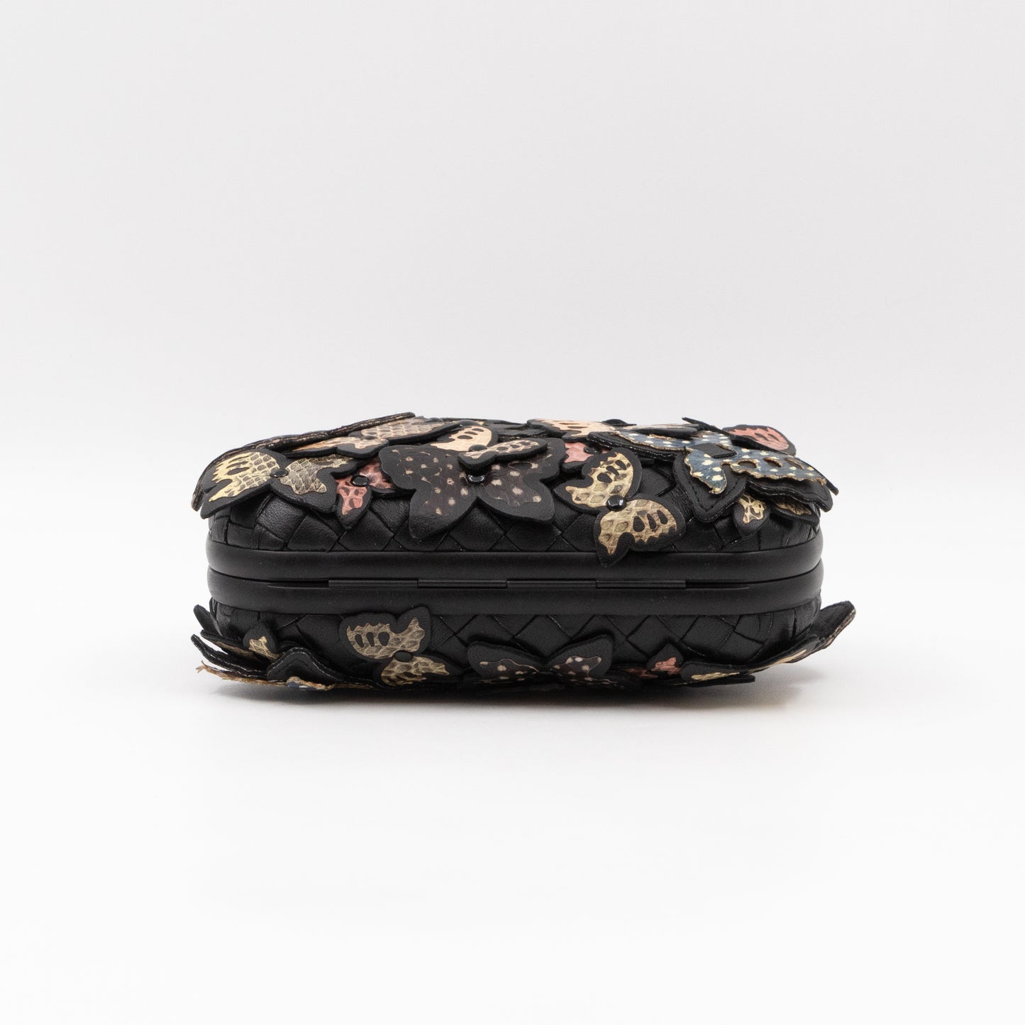 Knot Clutch Black Butterfly Embellished Black Leather