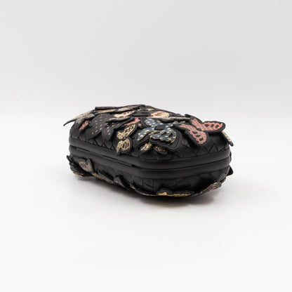 Knot Clutch Black Butterfly Embellished Black Leather