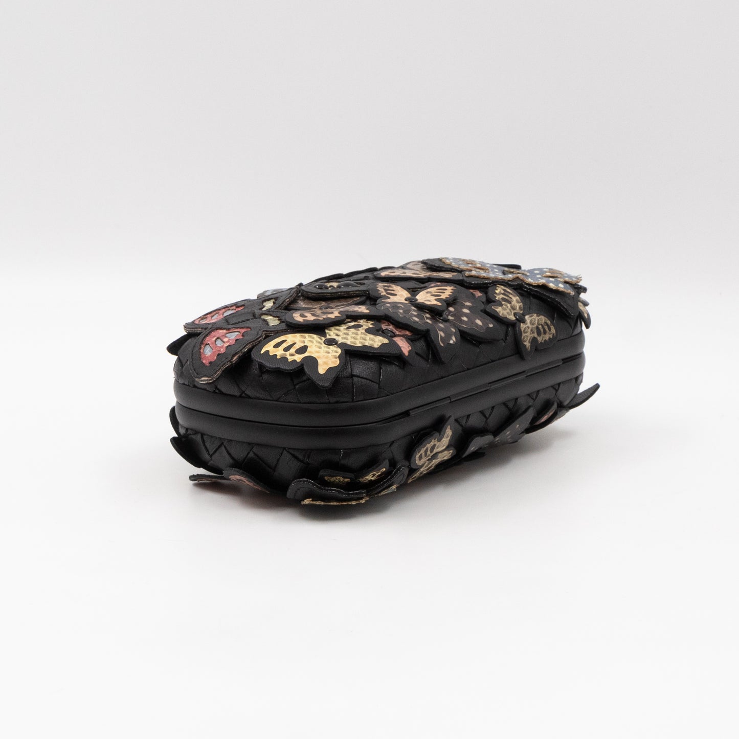 Knot Clutch Black Butterfly Embellished Black Leather