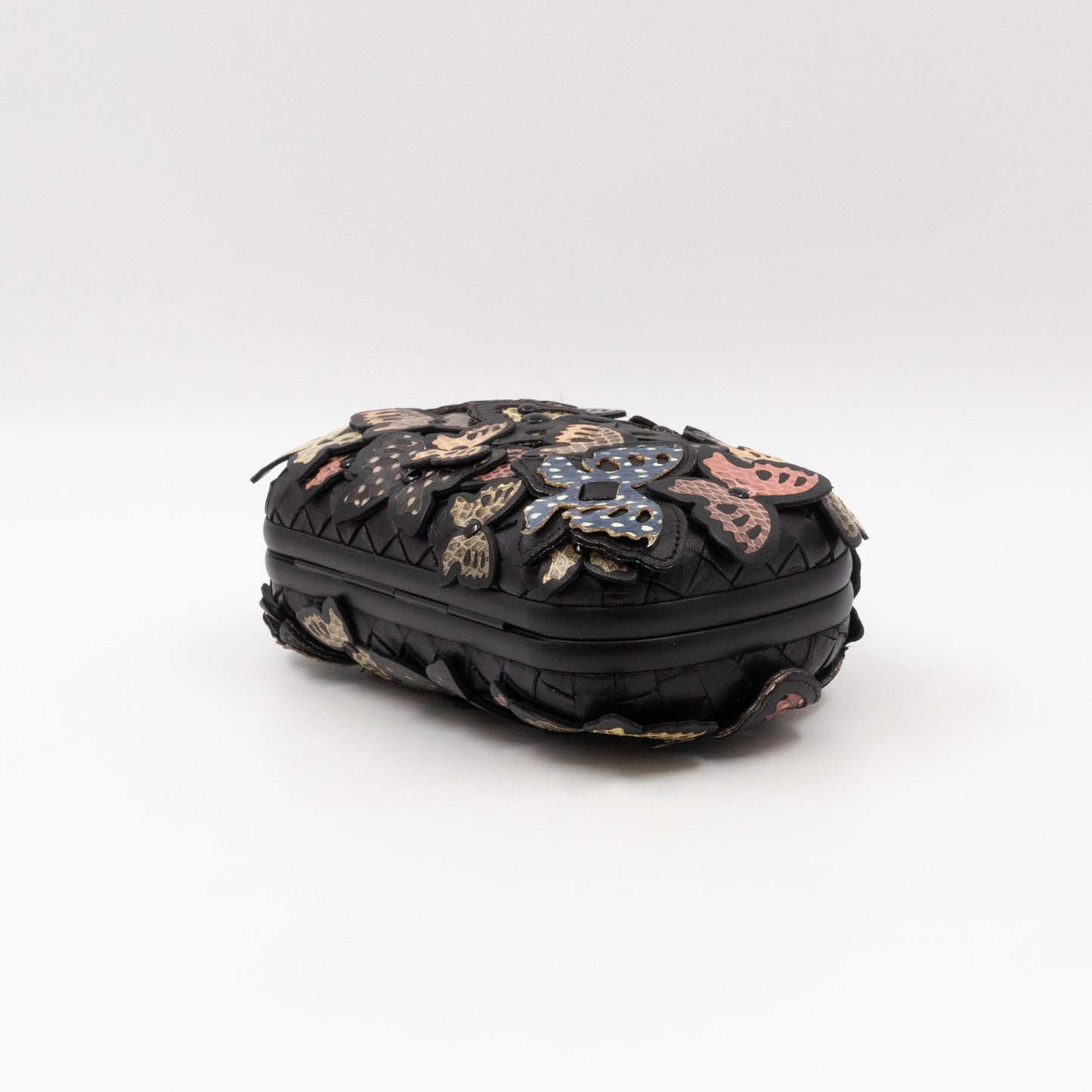 Knot Clutch Black Butterfly Embellished Black Leather