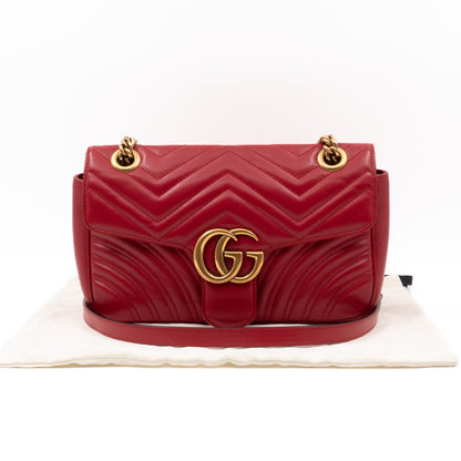 GG Marmont Small Flap Bag Red Matelasse Leather