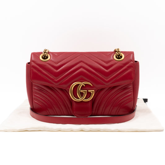 GG Marmont Small Flap Bag Red Matelasse Leather