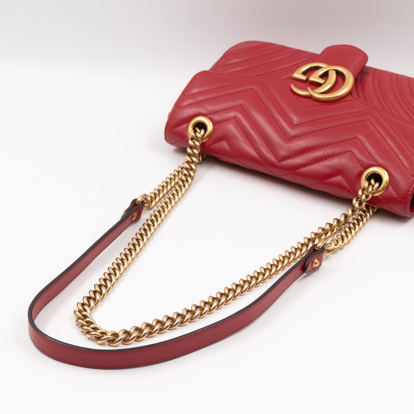 GG Marmont Small Flap Bag Red Matelasse Leather