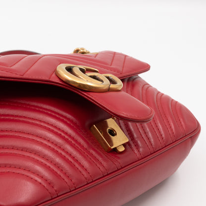 GG Marmont Small Flap Bag Red Matelasse Leather