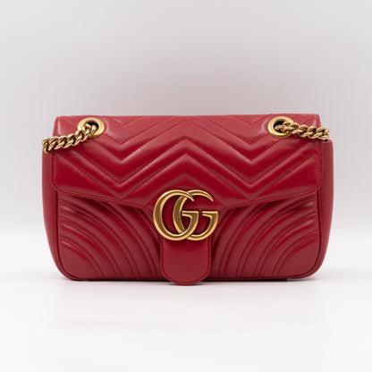 GG Marmont Small Flap Bag Red Matelasse Leather