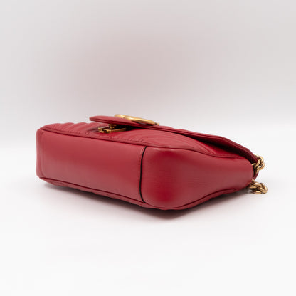 GG Marmont Small Flap Bag Red Matelasse Leather