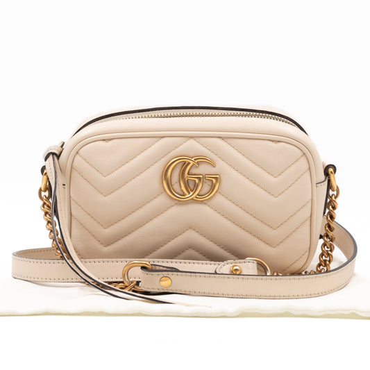 GG Marmont Matelassé Mini Cream Leather Bag