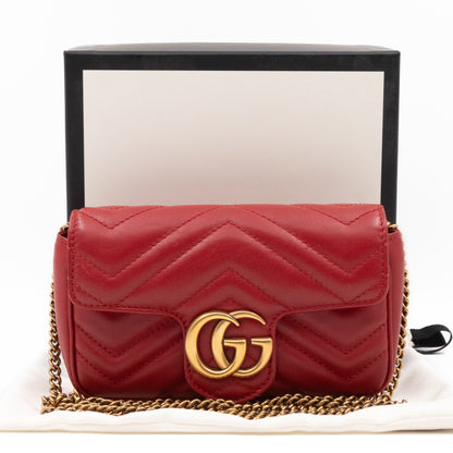 GG Marmont Flap Matelassé Super Mini Red Leather