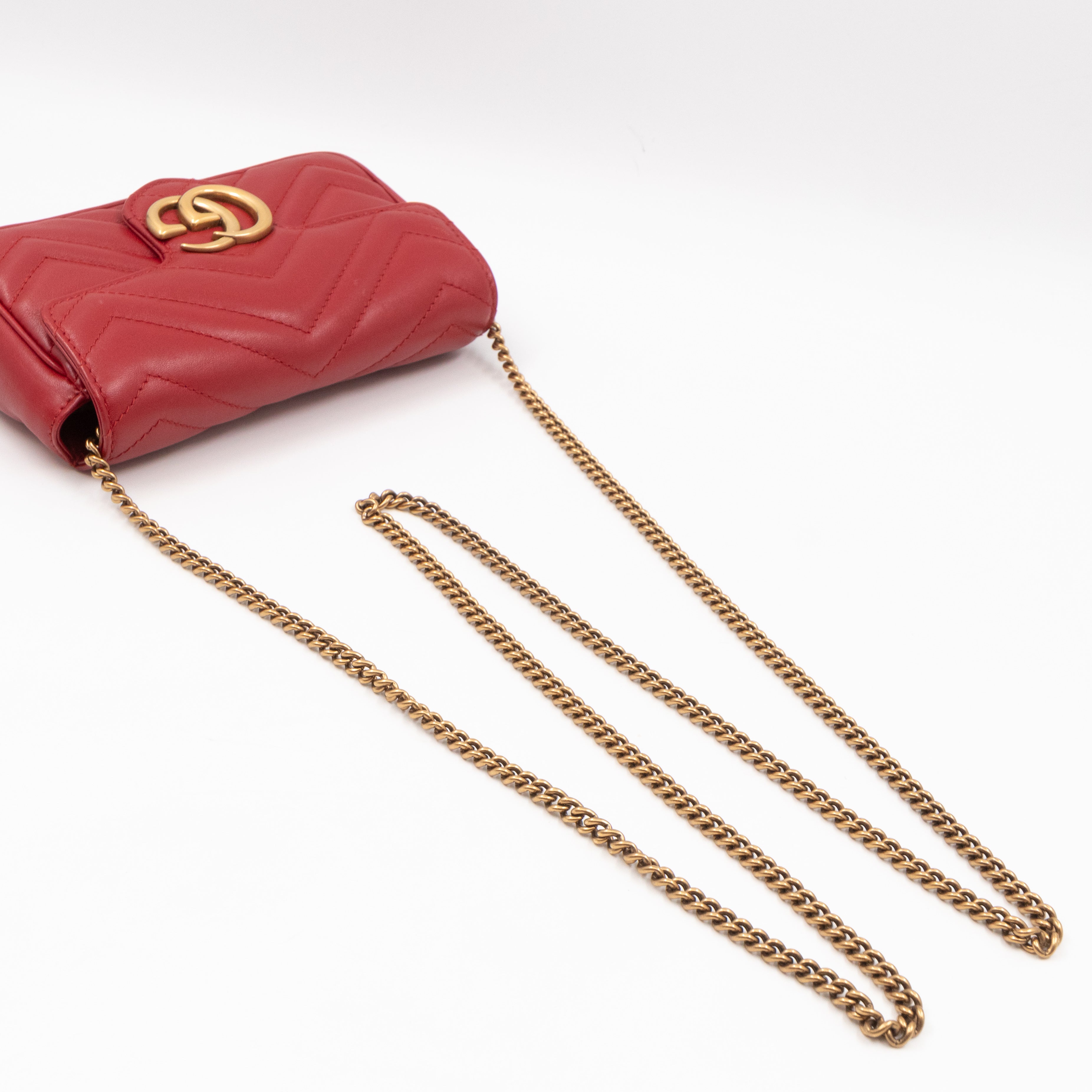 GG Marmont Super Mini Flap Bag Red Leather