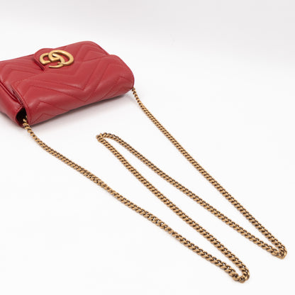 GG Marmont Flap Matelassé Super Mini Red Leather