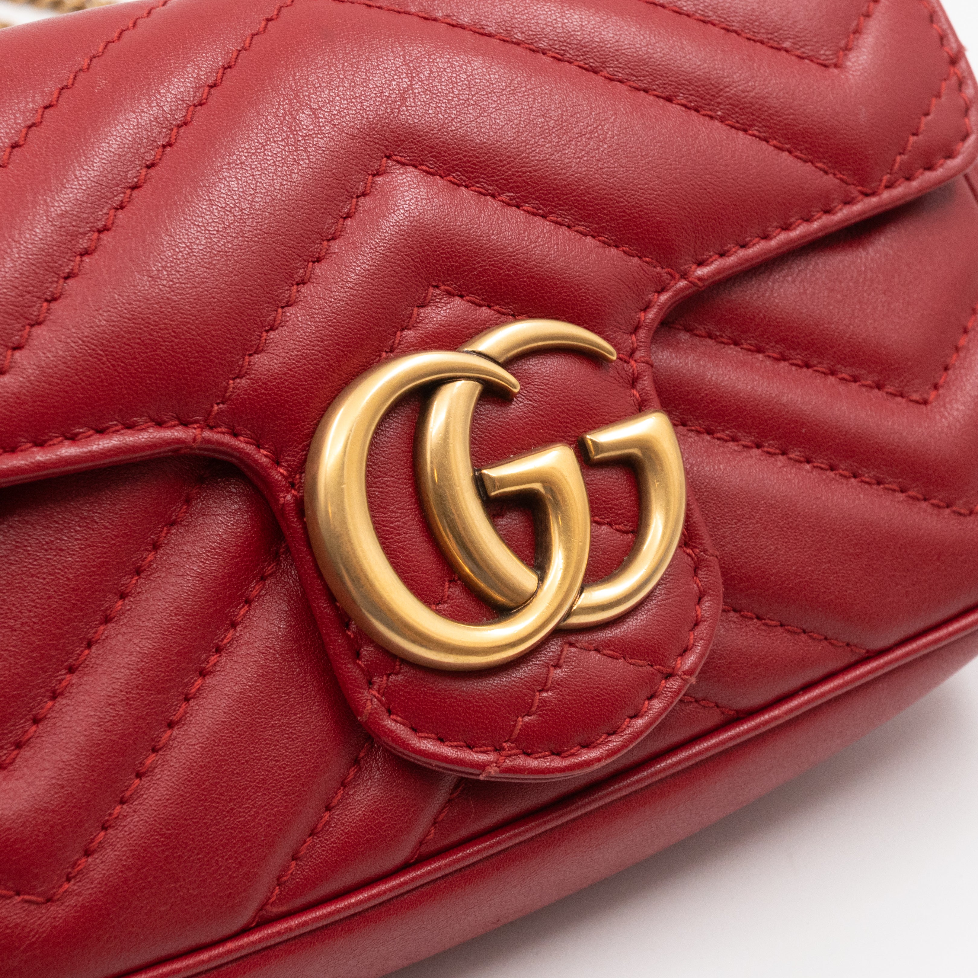 GG Marmont Super Mini Flap Bag Red Leather