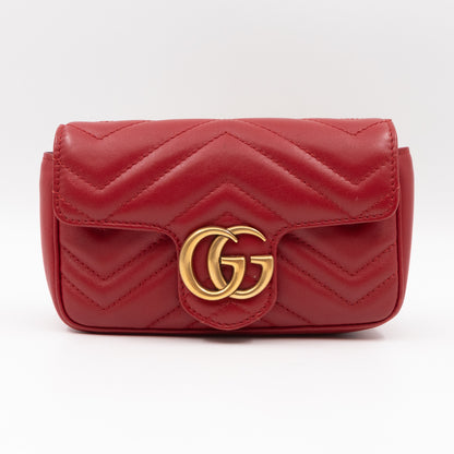 GG Marmont Flap Matelassé Super Mini Red Leather