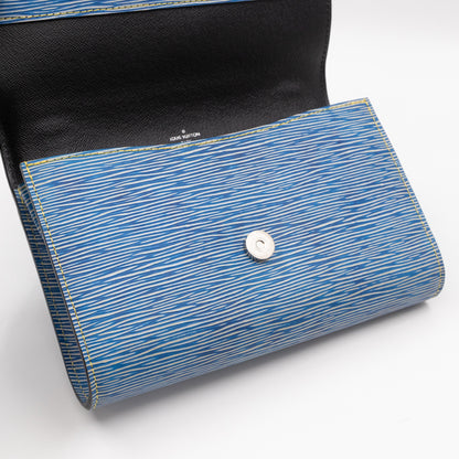 Clery Clutch Denim Light Epi & Black Leather