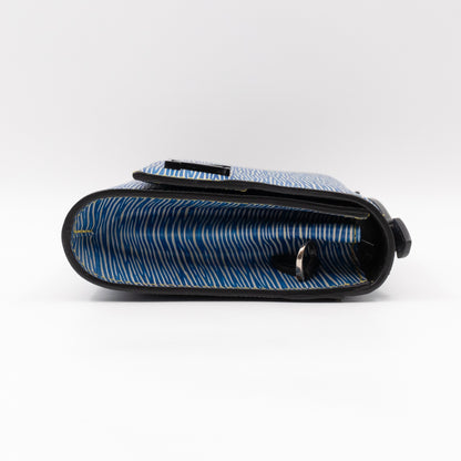 Clery Clutch Denim Light Epi & Black Leather