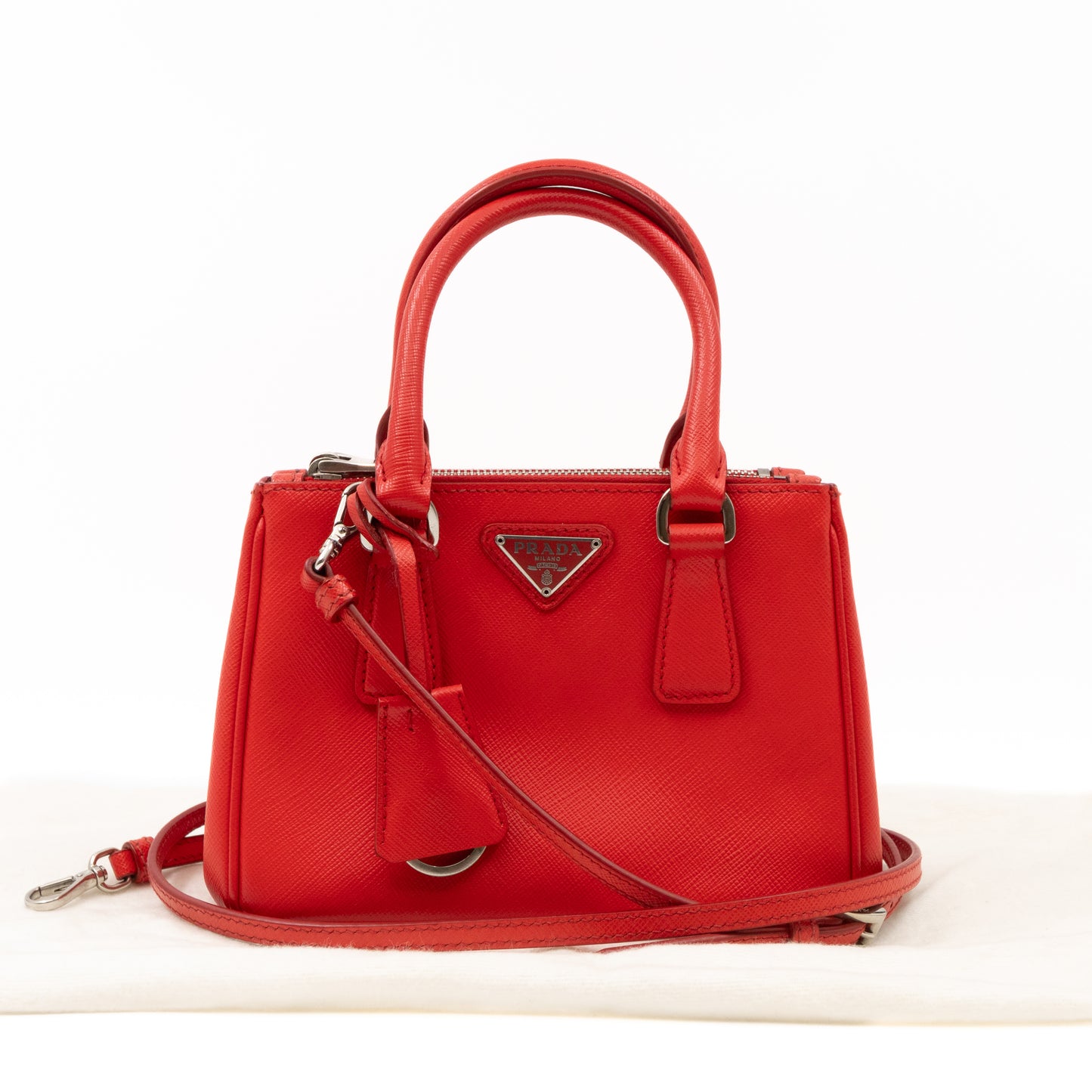 Galleria Micro Double Zip Red Saffiano