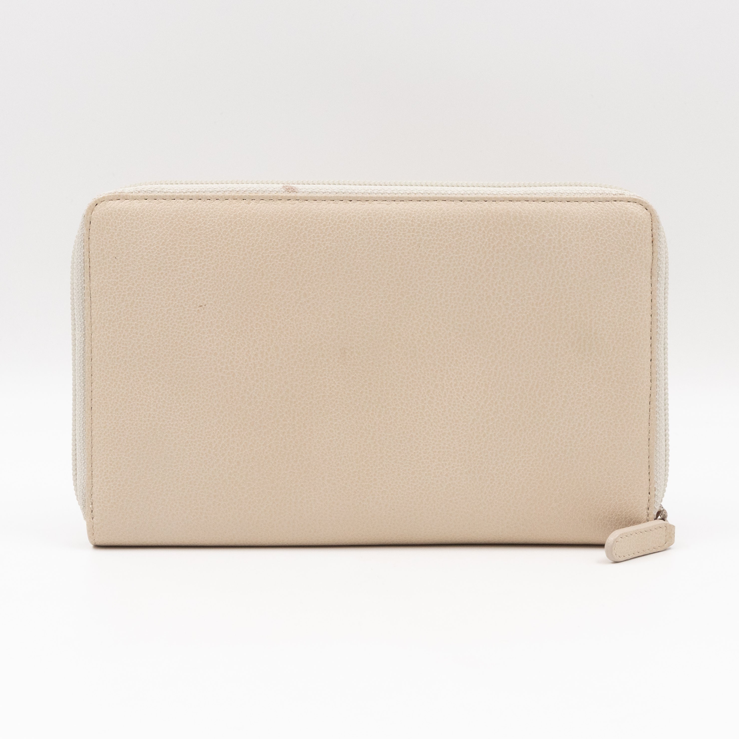 Classic Zip Around Organizer Wallet Ivory White Leather
