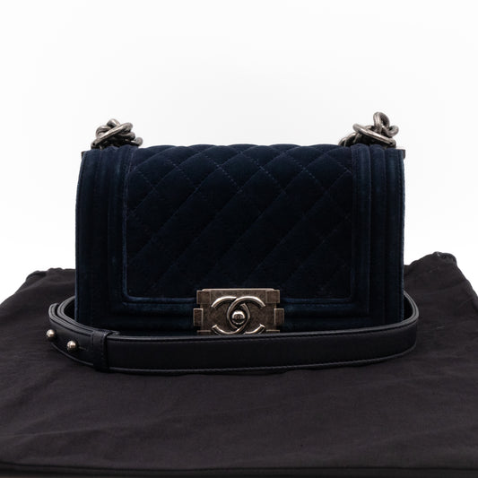 Boy Bag Small Blue Velvet