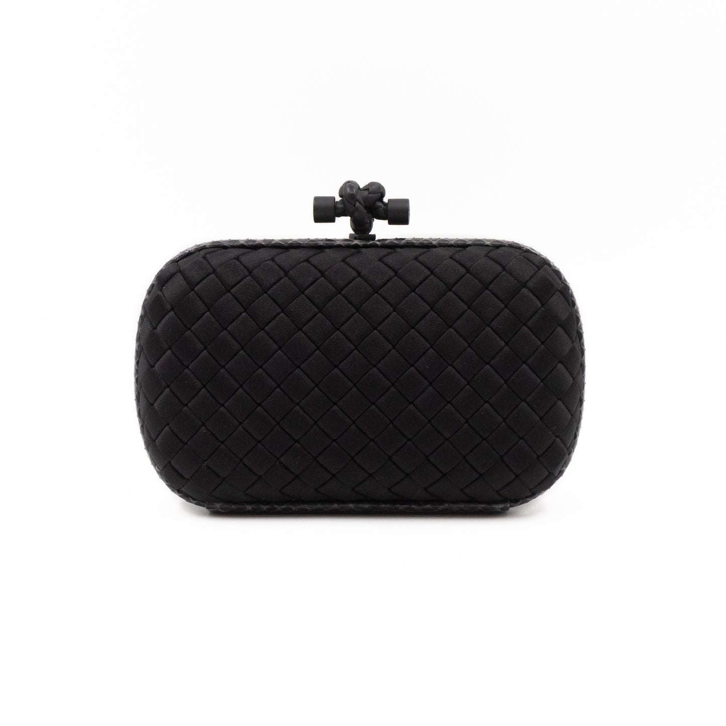 Knot Clutch Black Satin Intrecciato Python Edge