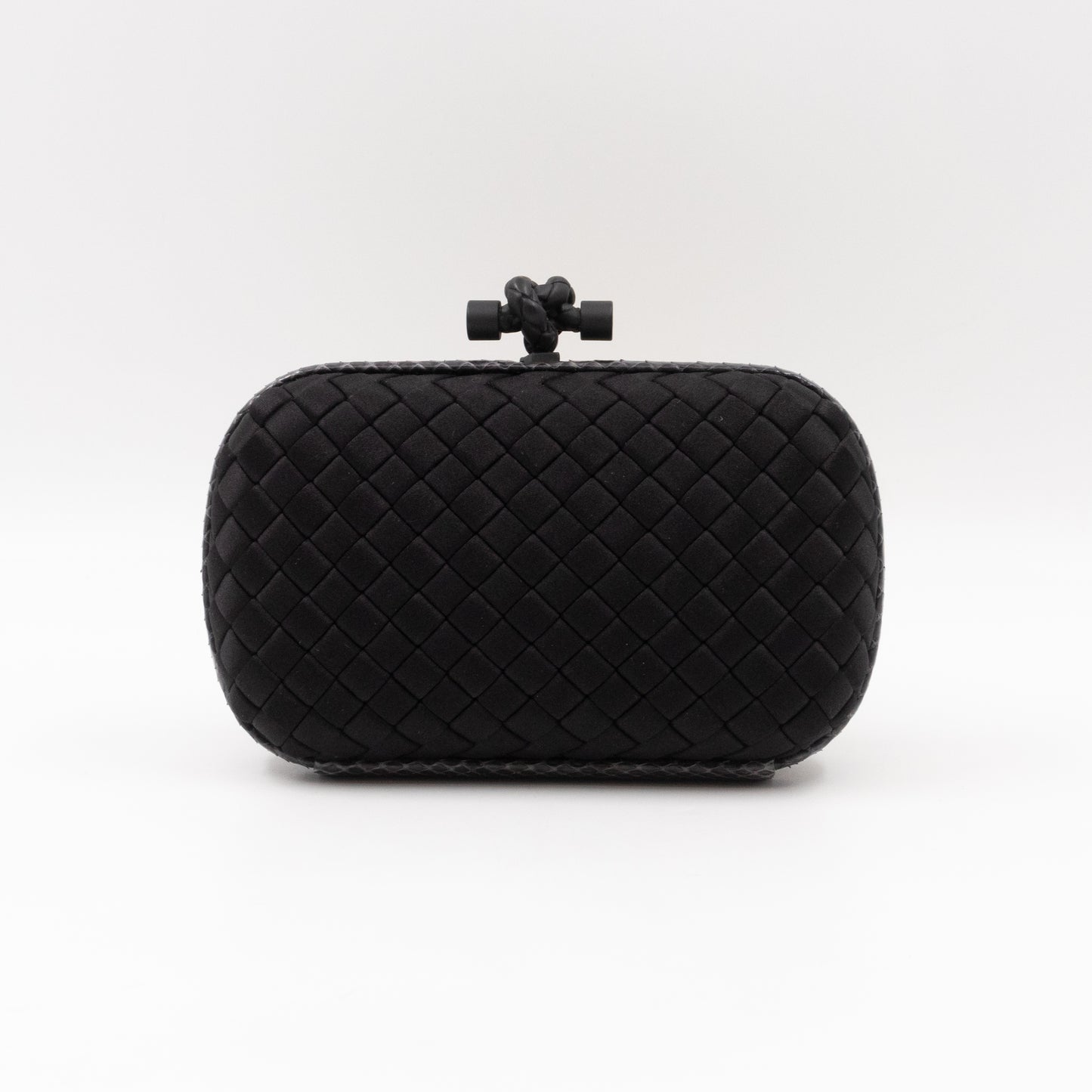 Knot Clutch Black Satin Intrecciato Python Edge