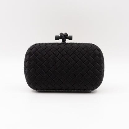 Knot Clutch Black Satin Intrecciato Python Edge