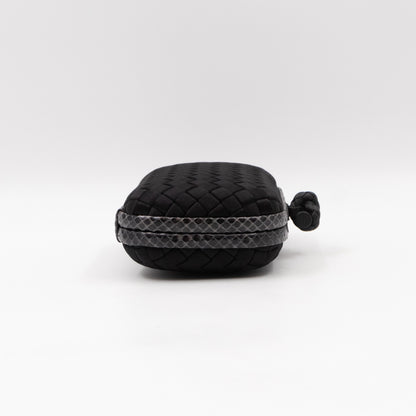 Knot Clutch Black Satin Intrecciato Python Edge