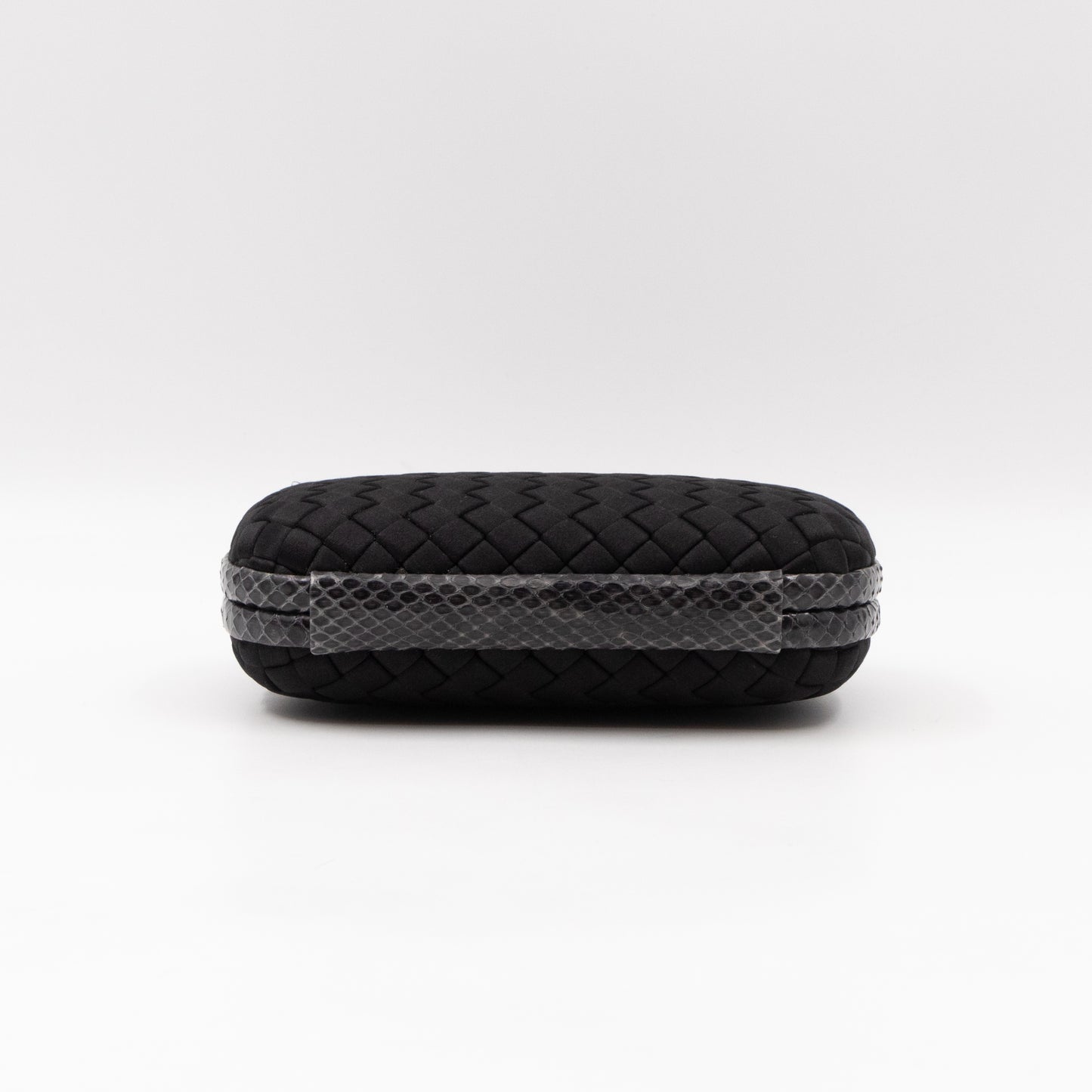 Knot Clutch Black Satin Intrecciato Python Edge