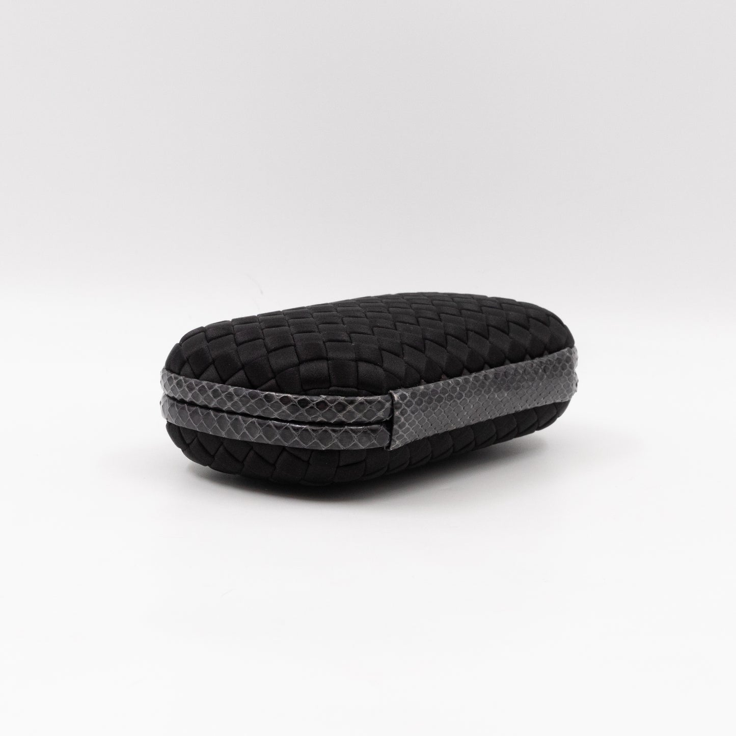 Knot Clutch Black Satin Intrecciato Python Edge