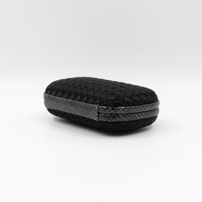 Knot Clutch Black Satin Intrecciato Python Edge